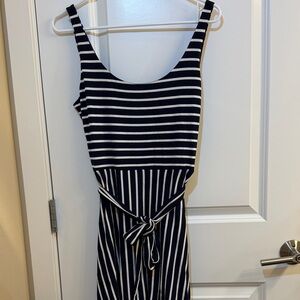 Loft Navy and White Striped Dress Size Medium Petite